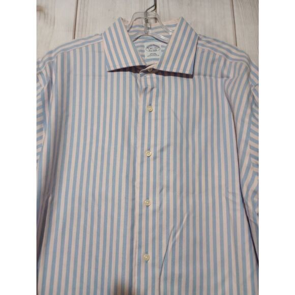 Brooks Brothers Shirt Men's 16.5 Button Front Long Sleeve Pink Blue 100% Cotton - Picture 3 of 7